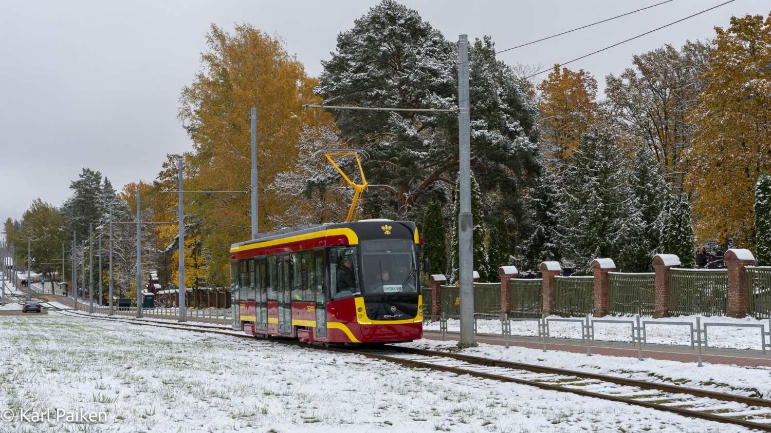 Tramvaj EVO1 budoucího ev. č. 023 během zkušebních jízd v Daugavpilsu. (foto: Karl Paiken)