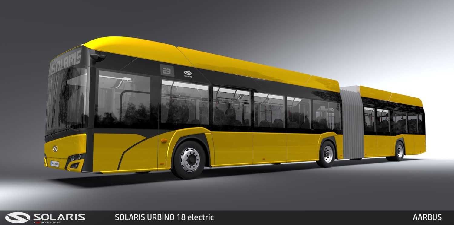 Autobus Solaris Urbino 18 electric pro Aarhus na vizualizaci výrobce. (zdroj: Solaris Bus & Coach)